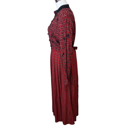 Country‎ Wear Size 10 Modest Tartan Plaid Embroidered Velvet Long Prairie Dress - Picture 2 of 13